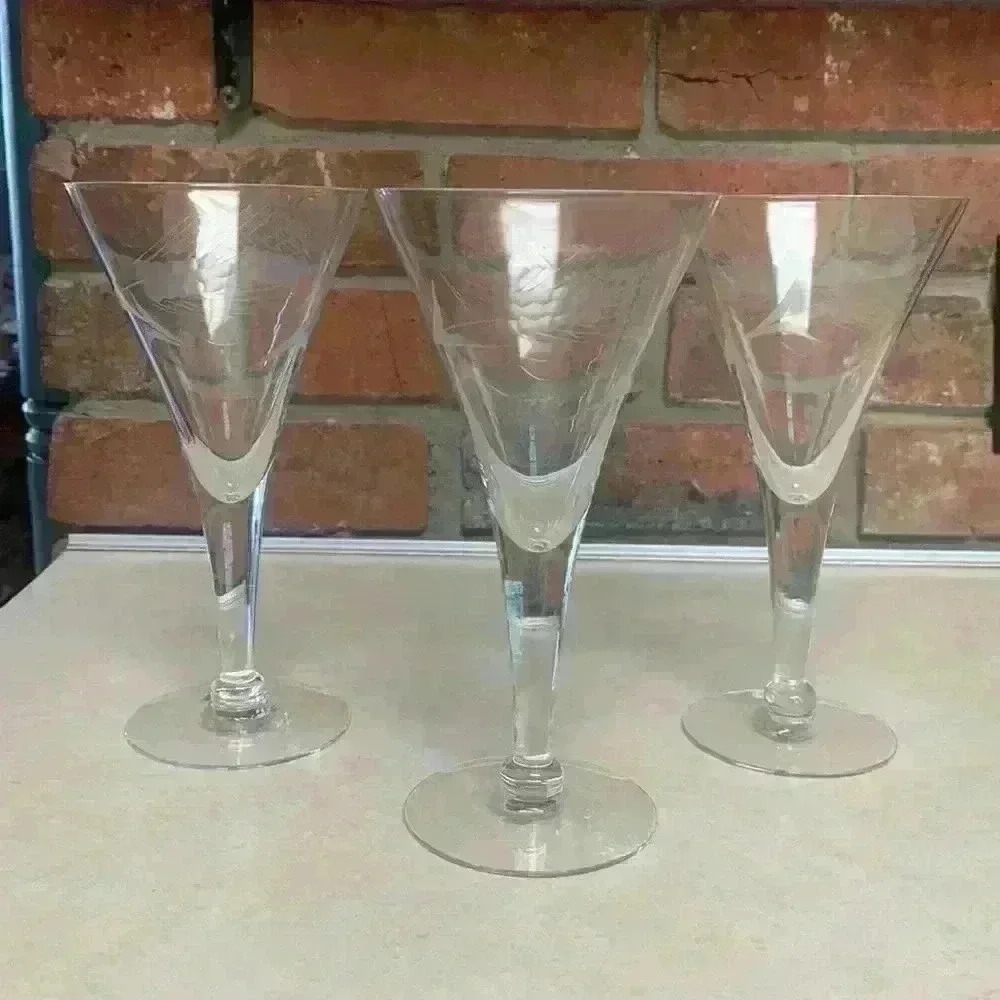 Vintage 3 Javit Crystal Vintage Water/Wine  Wheat Etching Pattern: “Fine Wheat"